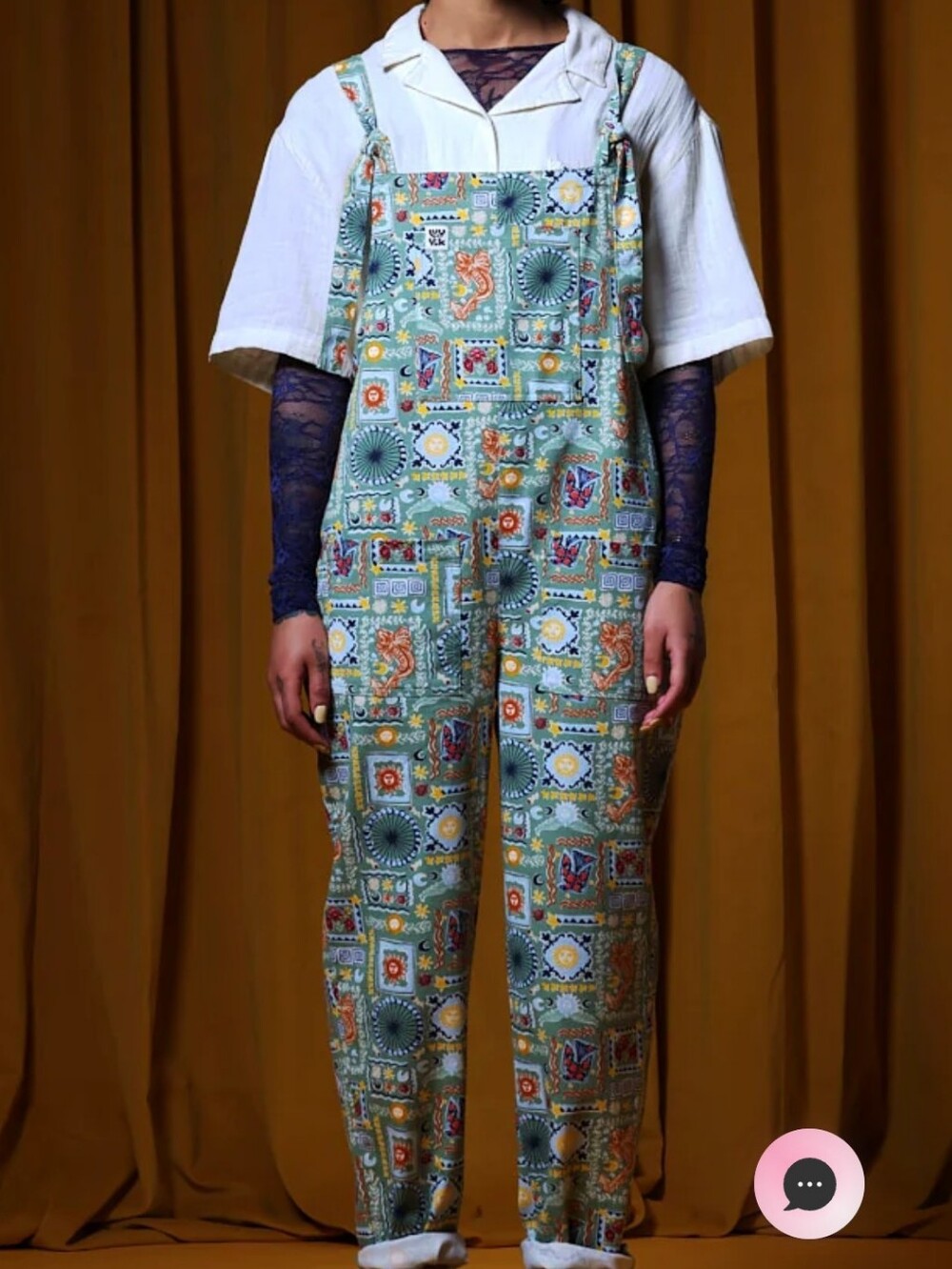 Lucy & Yak Cosmic Folk Green Women Dungarees Overalls Size 18 US/22 UK - Picture 2 of 6